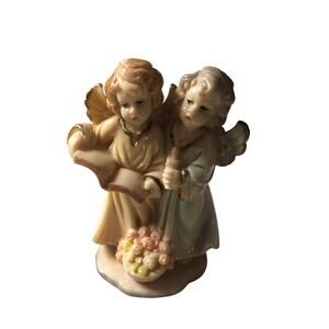 Vintage Fontanini Italy Singing Angels Holding Book & Candle Flower Basket 4.75